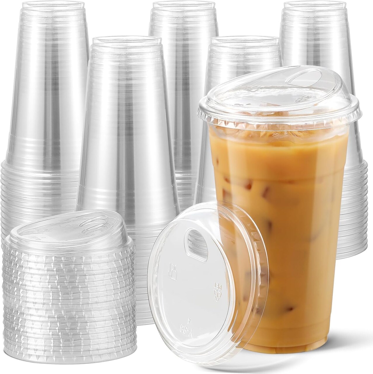 100 Pack 20 oz Plastic Cups With Strawless Sip-Lids, Iced Coffee Cups With Lid BPA Free, Disposable Clear Cup with Lid, To Go Cup for Smoothies, Party Drinks, Bubble Tea, Cold Beverage